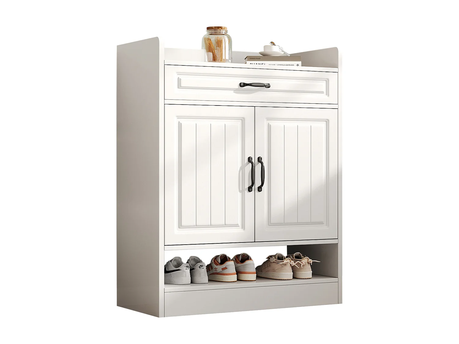 Meuble à chaussures 75x36x20.5cm - avec étagères réglables - avec 1 tiroir et 2 portes - Blanc