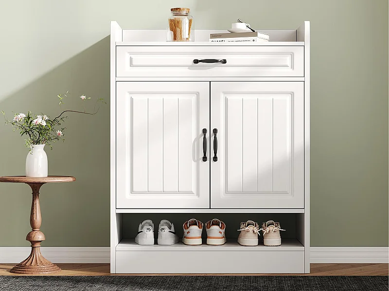 Mueble para zapatos 75x36x20.5 cm - con estantes ajustables - con 1 cajón y 2 puertas - Blanco