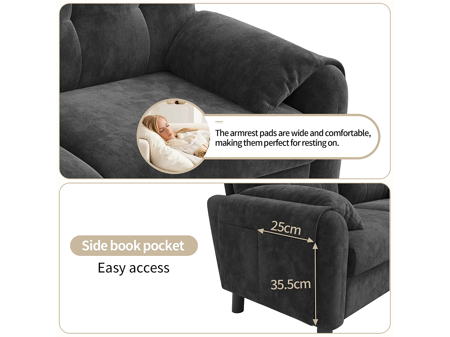 Canapé rembourré 2 places moderne avec coussins épais - 158 x 80 x 88.5 cm - velours - gris