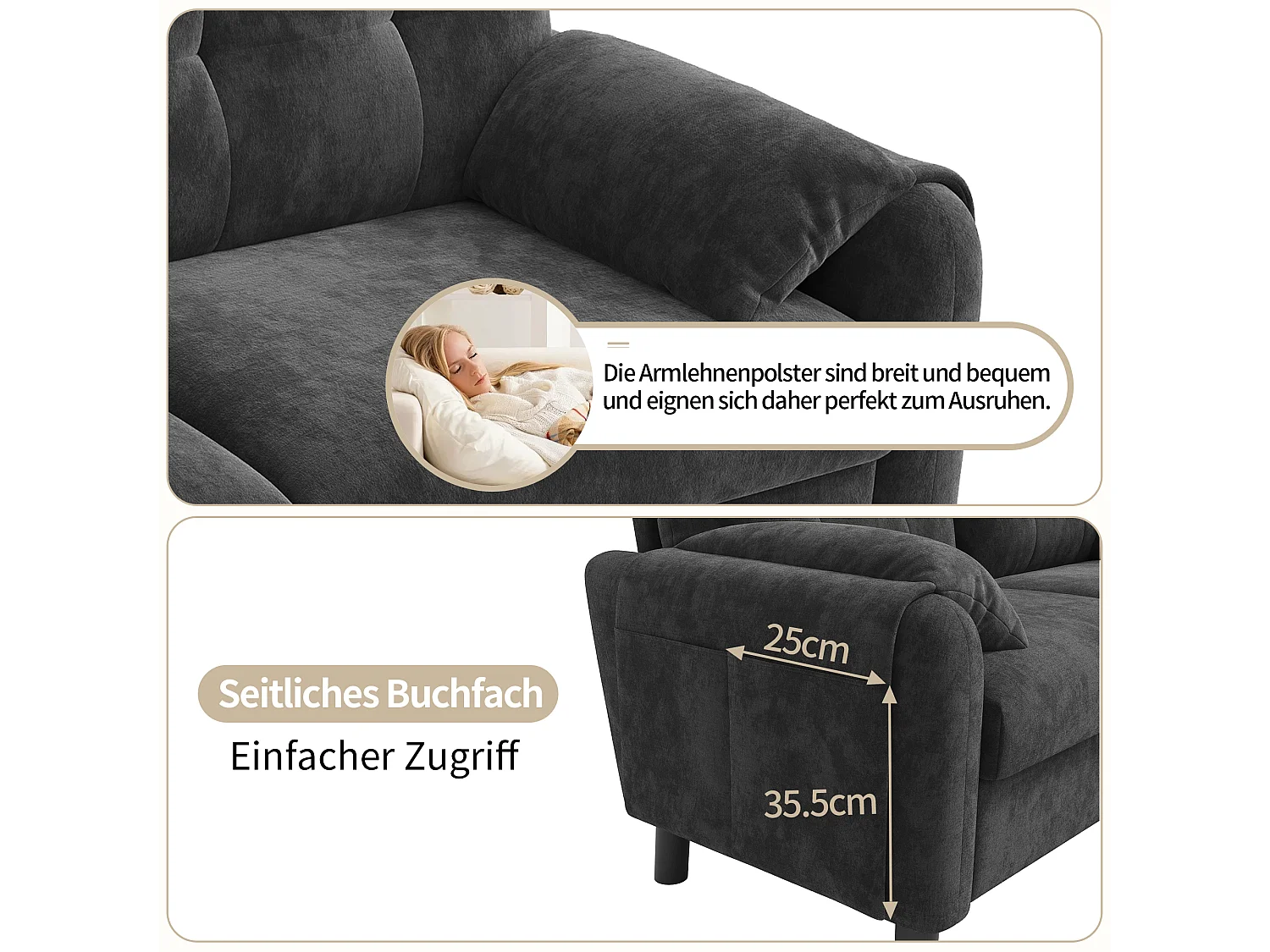 Canapé rembourré 2 places moderne avec coussins épais - 158 x 80 x 88.5 cm - velours - gris