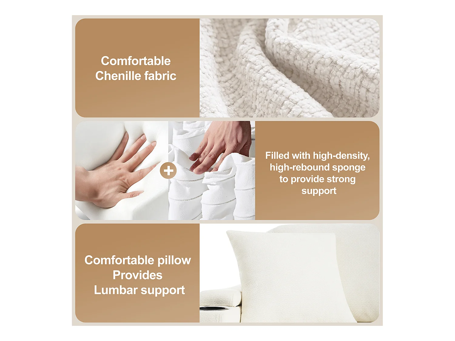 Canapé convertible extensible avec rangement - 206.5 x 141 x 86 cm - avec USB + 2 coussins - velours - beige