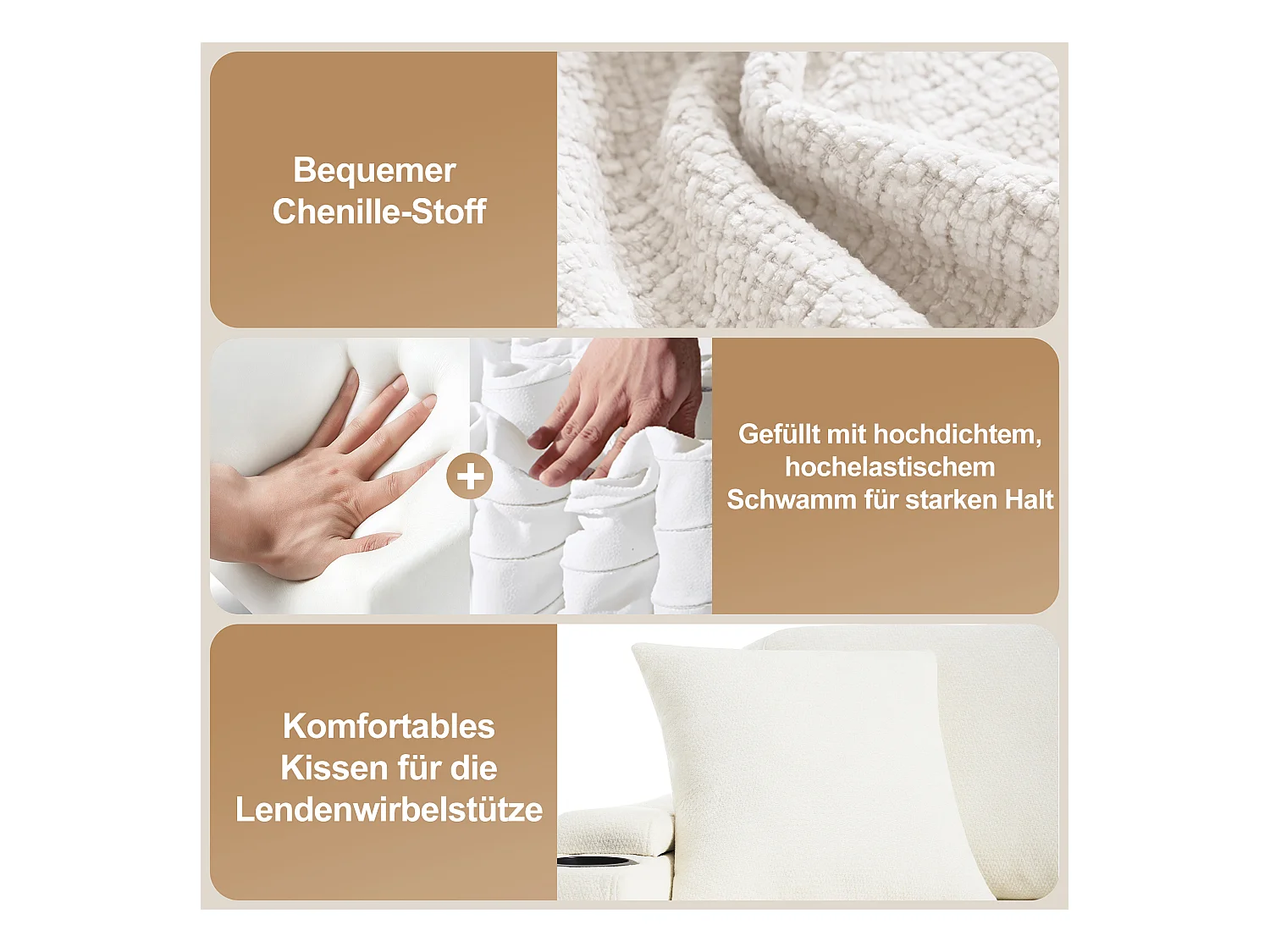 Canapé convertible extensible avec rangement - 206.5 x 141 x 86 cm - avec USB + 2 coussins - velours - beige