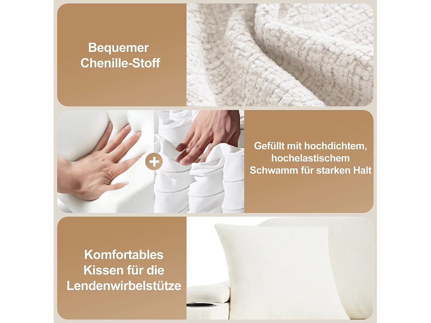 Canapé convertible extensible avec rangement - 206.5 x 141 x 86 cm - avec USB + 2 coussins - velours - beige