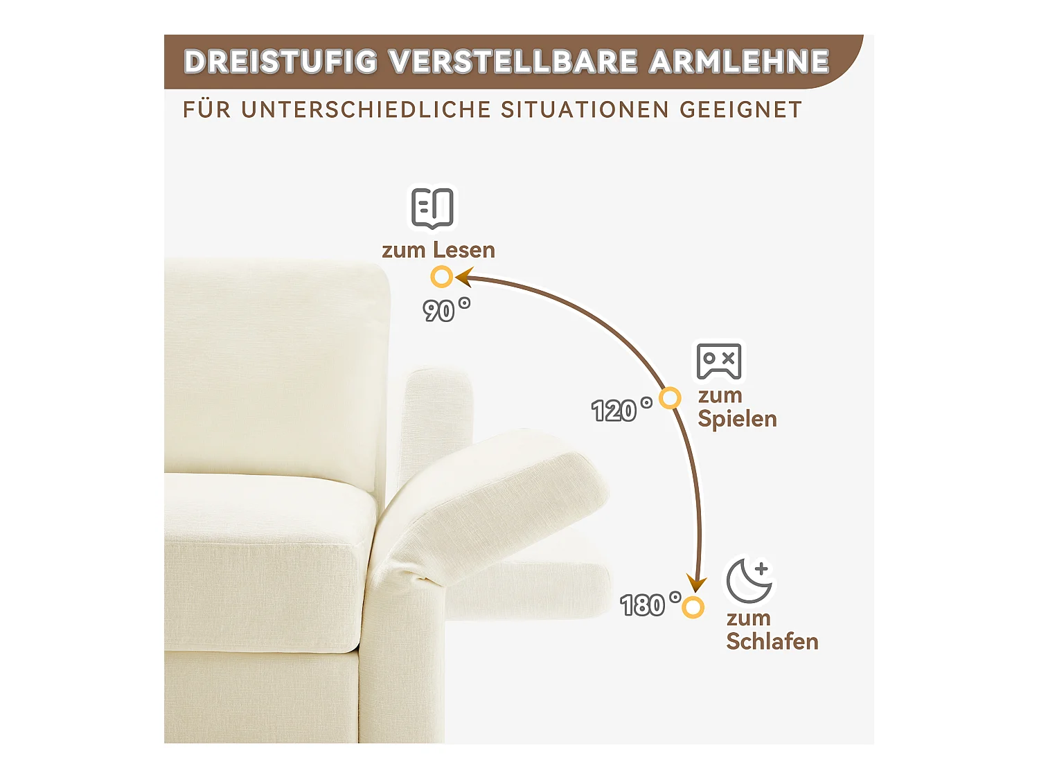 Canapé 3 places avec repose-pieds + 4 coussins - 218 x 156.5 x 86 cm - accoudoirs réglables - velours - beige