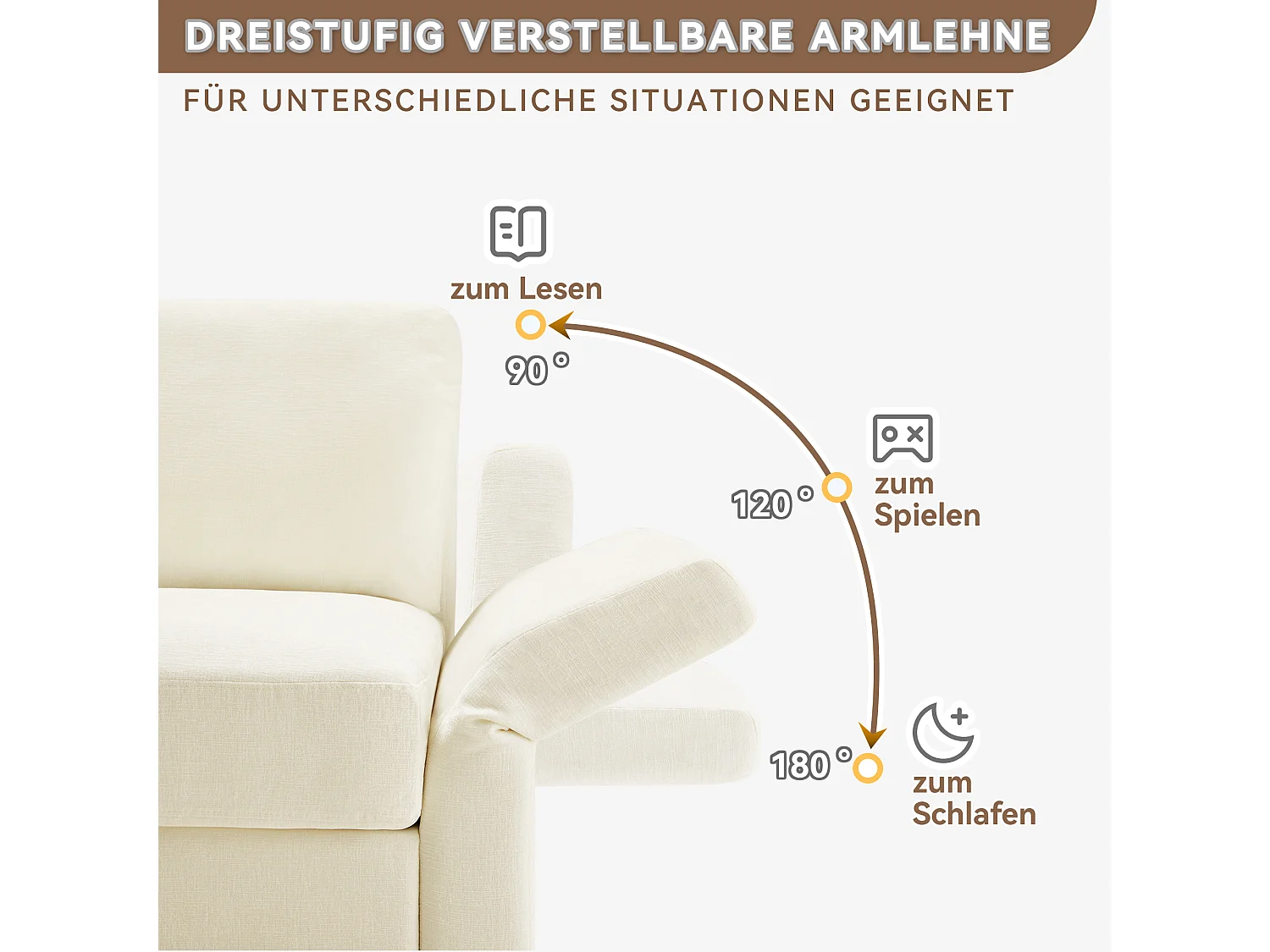 Canapé 3 places avec repose-pieds + 4 coussins - 218 x 156.5 x 86 cm - accoudoirs réglables - velours - beige