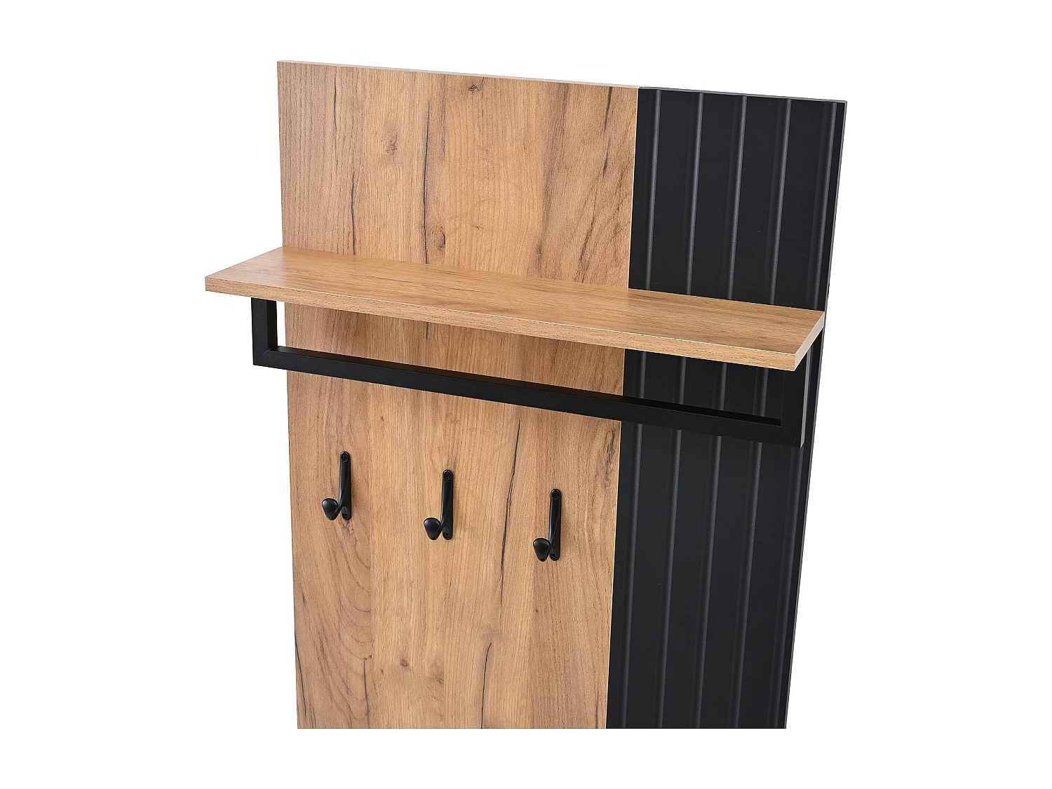 Garderoben-Set - 1 Kleiderständer und 1 Schuhschrank - mit Sitzkissen und 3 Haken - Natur + Schwarz