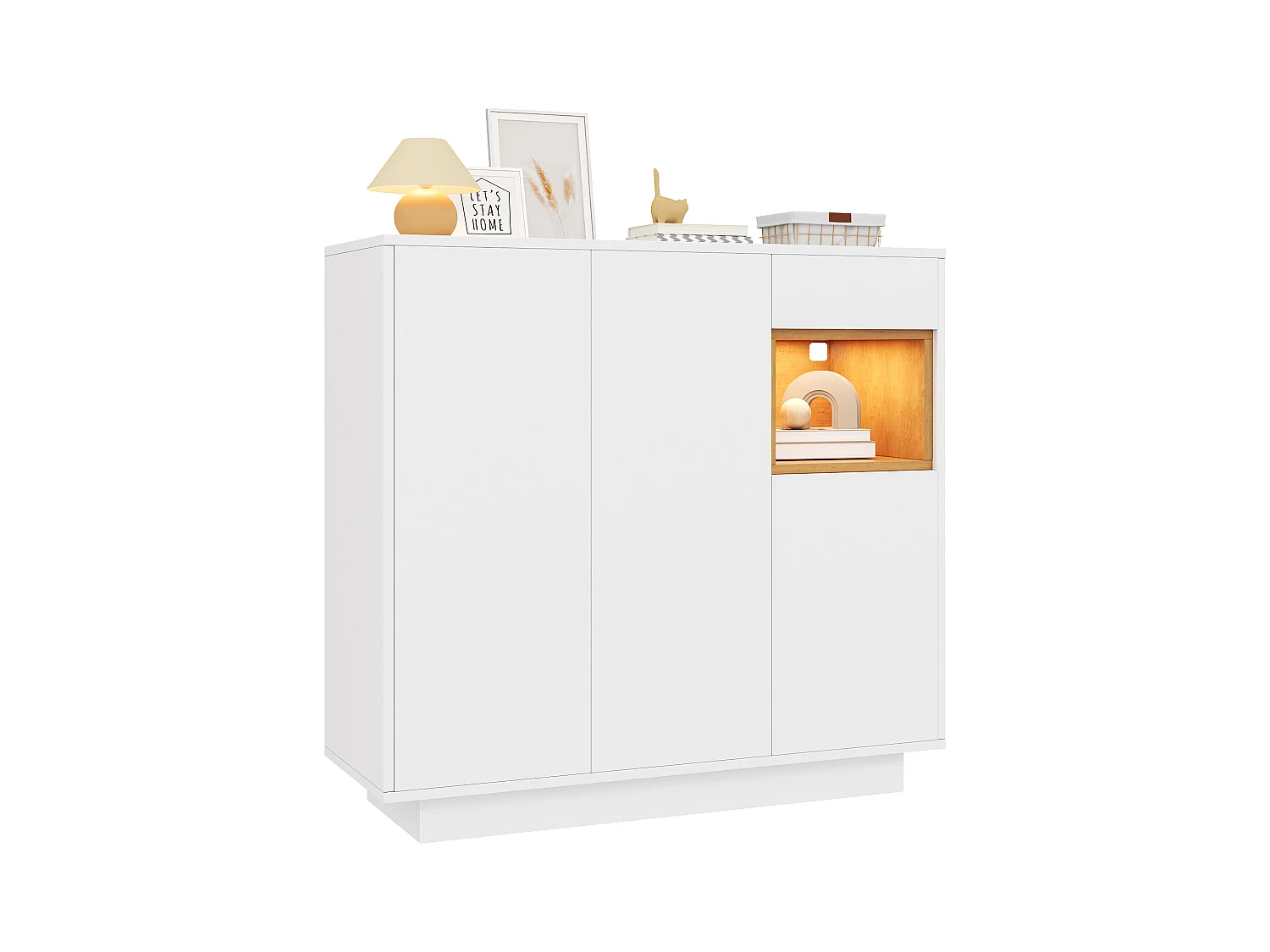 Meuble à chaussures avec 1 tiroir + 3 portes + Leds + étagères réglables - 105 x 39.5 x 100.5 cm - aggloméré - blanc