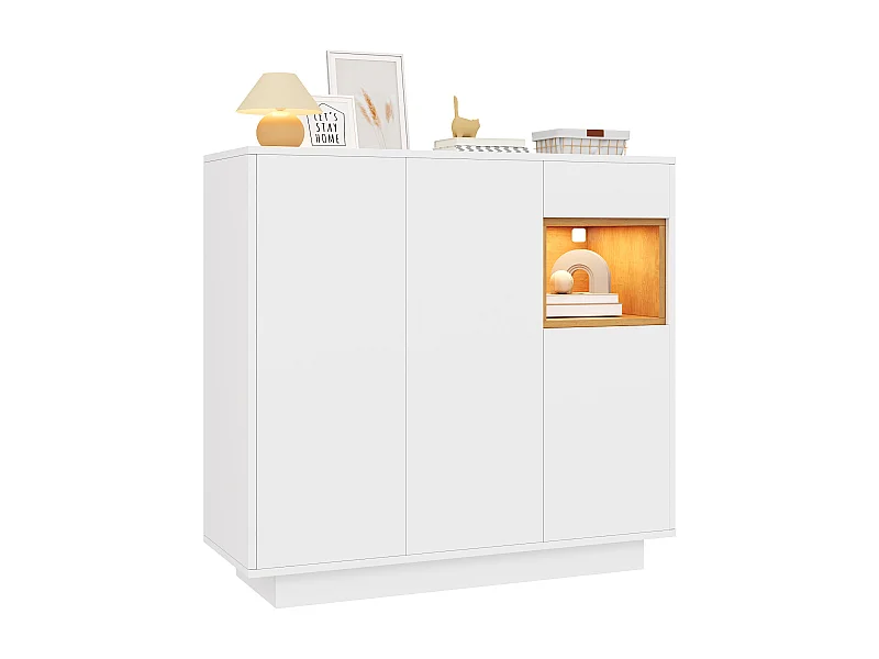 Meuble à chaussures avec 1 tiroir + 3 portes + Leds + étagères réglables - 105 x 39.5 x 100.5 cm - aggloméré - blanc