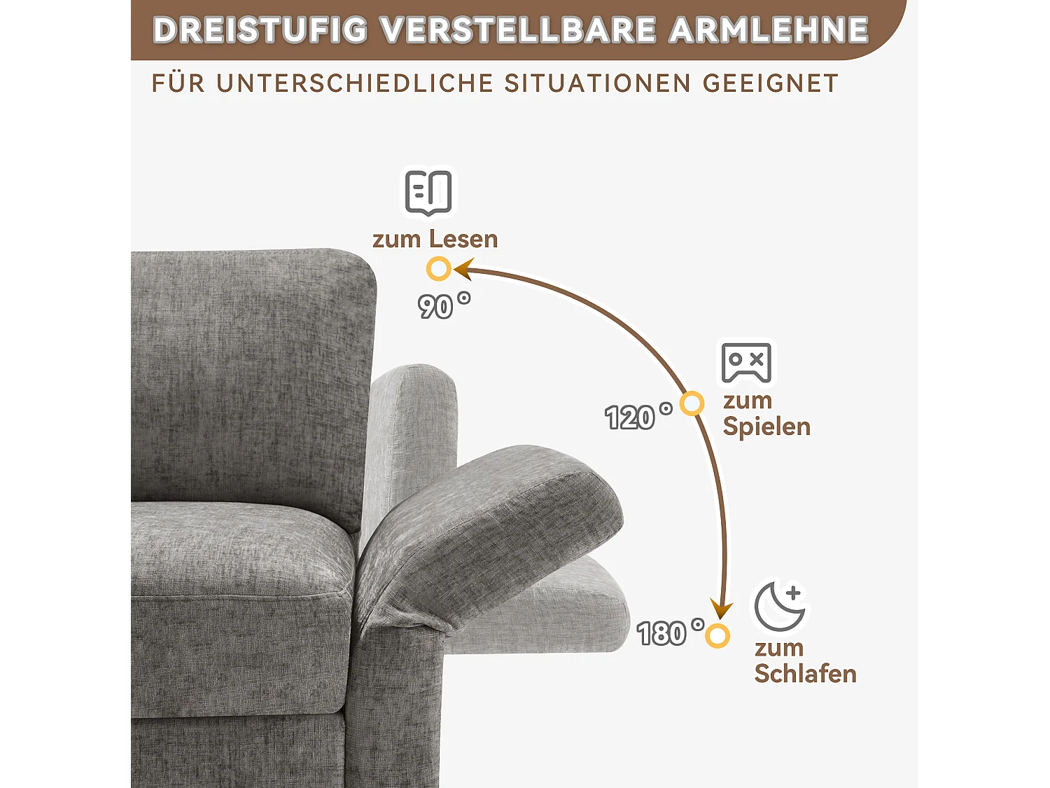 Canapé 3 places avec repose-pieds + 4 coussins - 218 x 156.5 x 86 cm - accoudoirs réglables - velours - gris