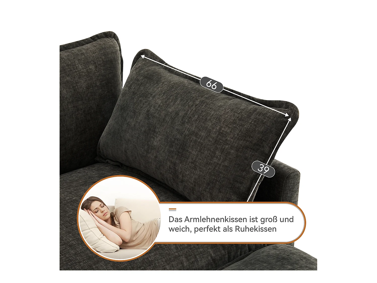 Canapé rembourré 3 places avec repose-pieds - 283 x 147 x 84 cm - pour salon et chambre - velours - gris