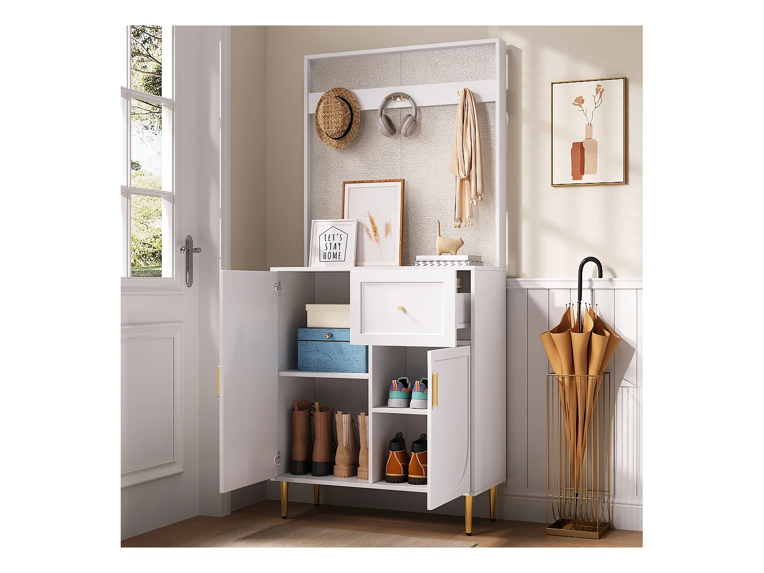 Vestiaire/Ensemble de garde-robe avec 2 portes + 1 tiroirs - 80 x 35 x 175.5 cm -MDF - blanc