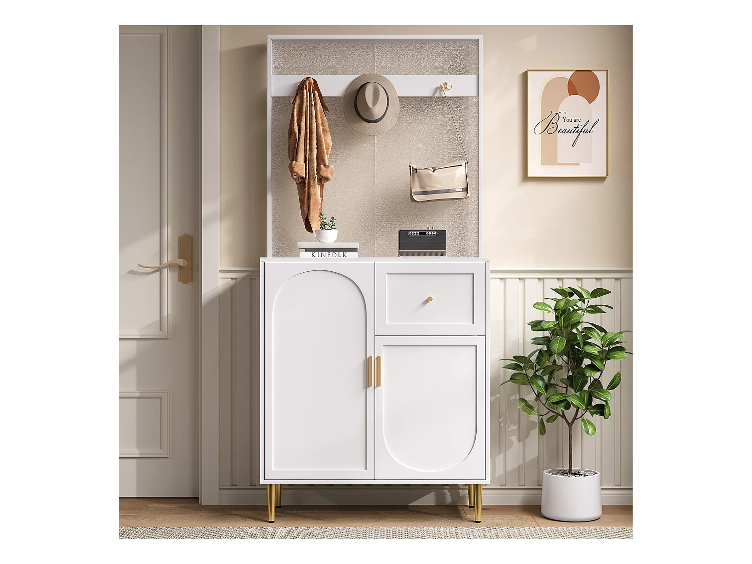 Vestiaire/Ensemble de garde-robe avec 2 portes + 1 tiroirs - 80 x 35 x 175.5 cm -MDF - blanc
