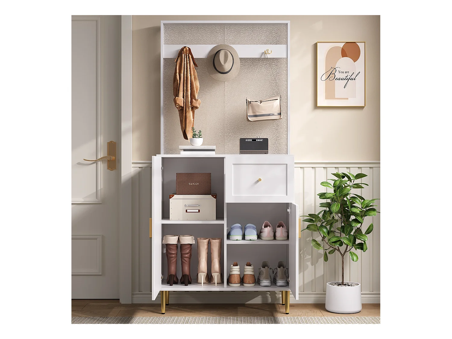 Vestiaire/Ensemble de garde-robe avec 2 portes + 1 tiroirs - 80 x 35 x 175.5 cm -MDF - blanc