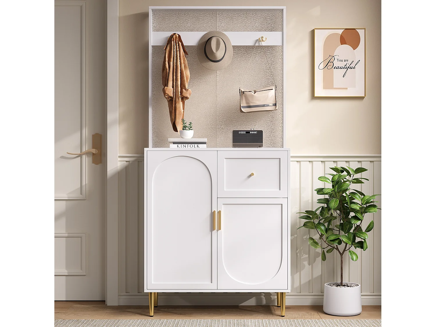 Vestiaire/Ensemble de garde-robe avec 2 portes + 1 tiroirs - 80 x 35 x 175.5 cm -MDF - blanc
