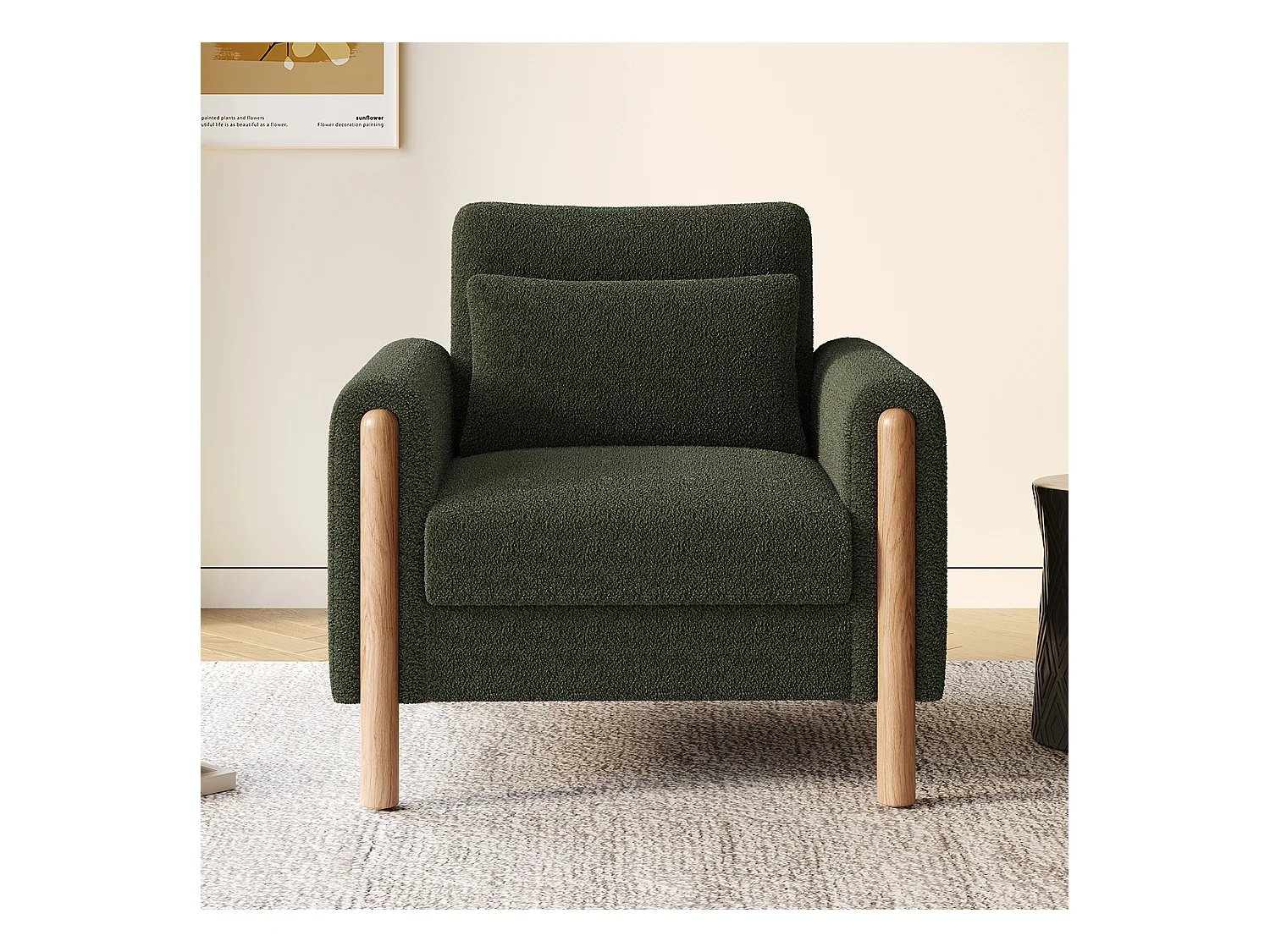 Fauteuil moderne avec coussin épais - 87 x 83 x 88.5 cm - fauteuil simple - velours - vert