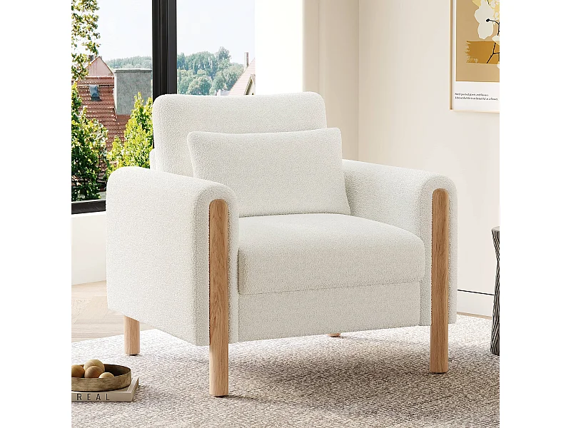 Fauteuil moderne avec coussin épais - 87 x 83 x 88.5 cm - fauteuil simple - velours - blanc