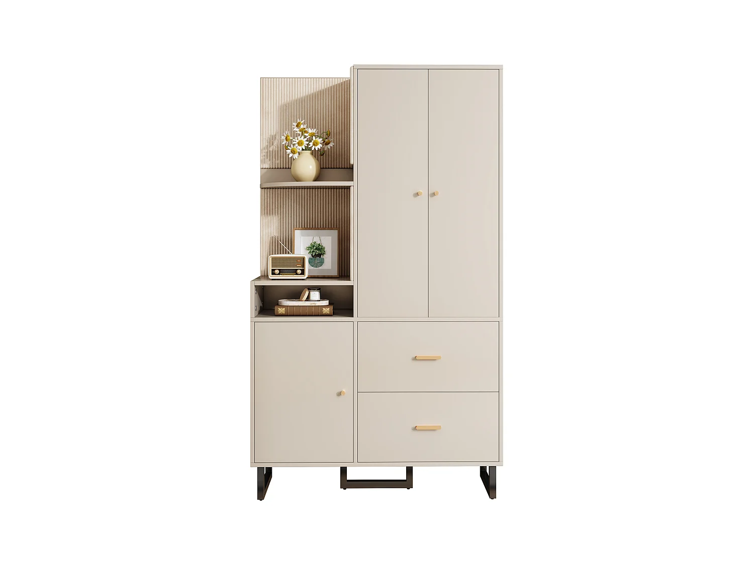 Vestiaire/armoires de couloir avec étagère + 2 tiroirs + 3 portes - 110 x 38 x 186 cm - MDF - beige + gris