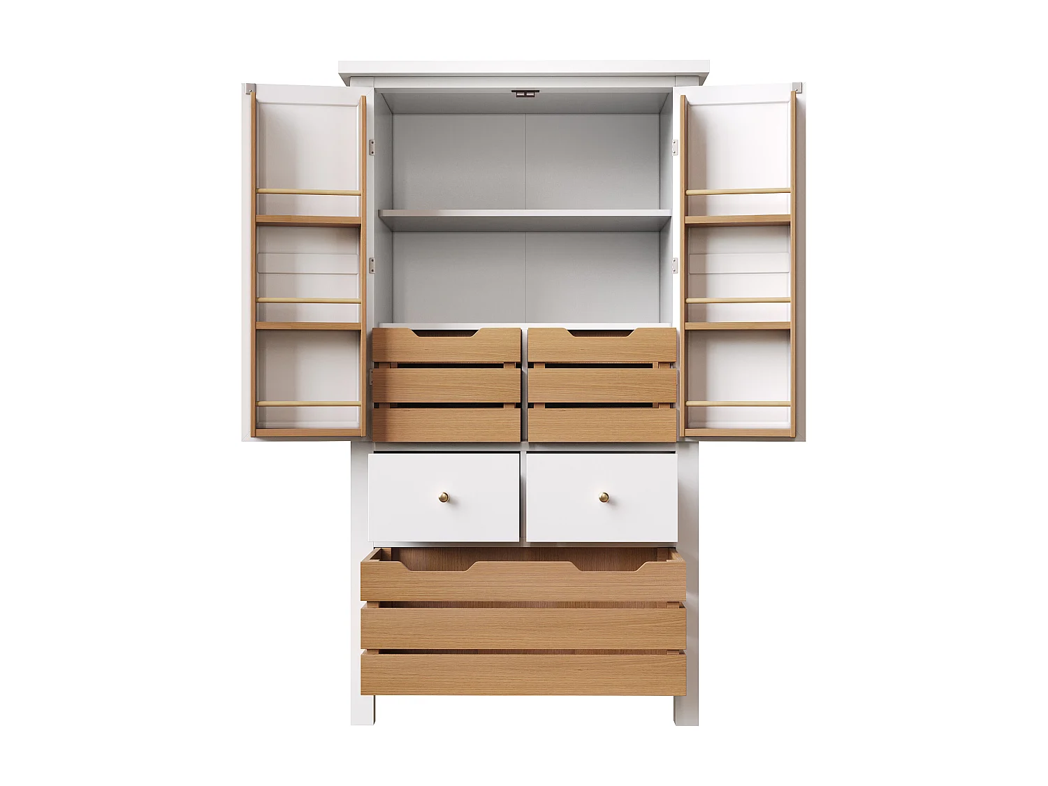Buffet de cuisine haut - 80 x 40 x 140 cm - meuble de rangement avec 2 portes + 5 tiroirs - MDF - blanc