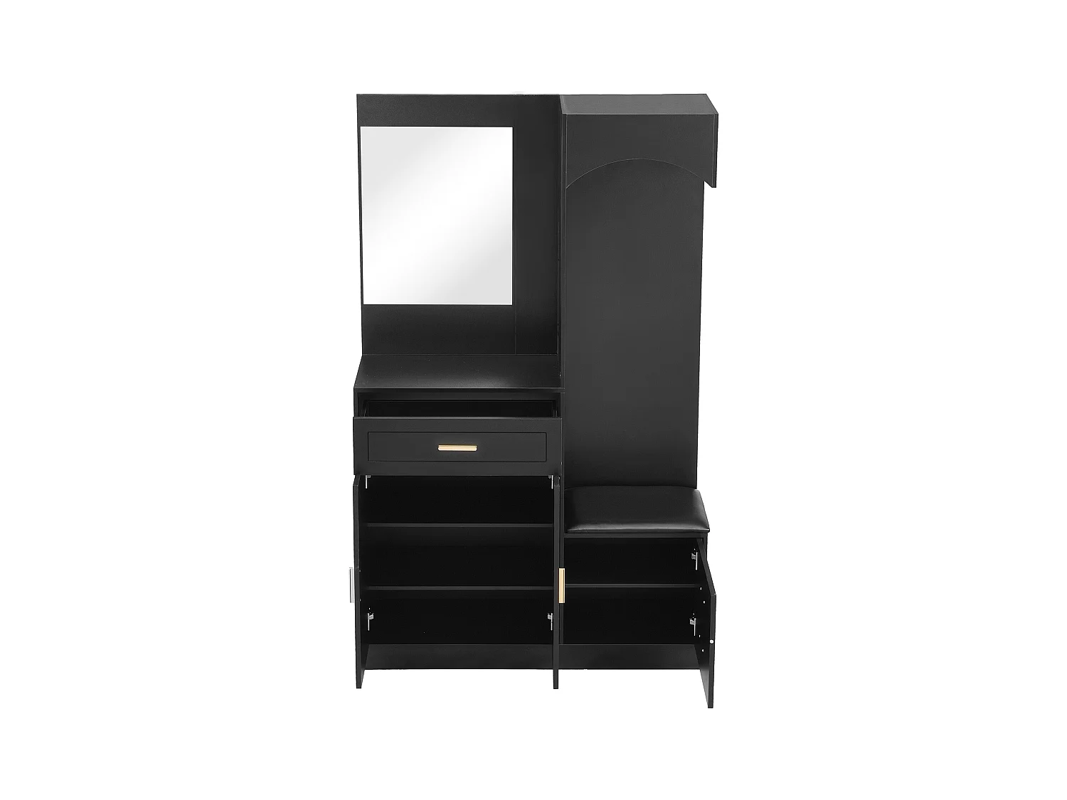Vestiaire/combinaison armoire et meuble à chaussures avec miroir + 1 tiroir + 3 portes - 110 x 33 x 185.5 - MDF - noir