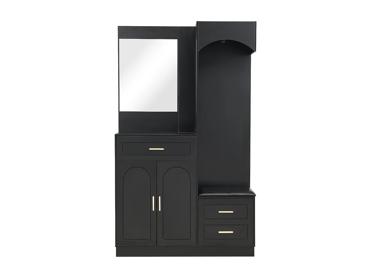 Vestiaire/combinaison armoire et meuble à chaussures avec miroir + 1 tiroir + 3 portes - 110 x 33 x 185.5 - MDF - noir