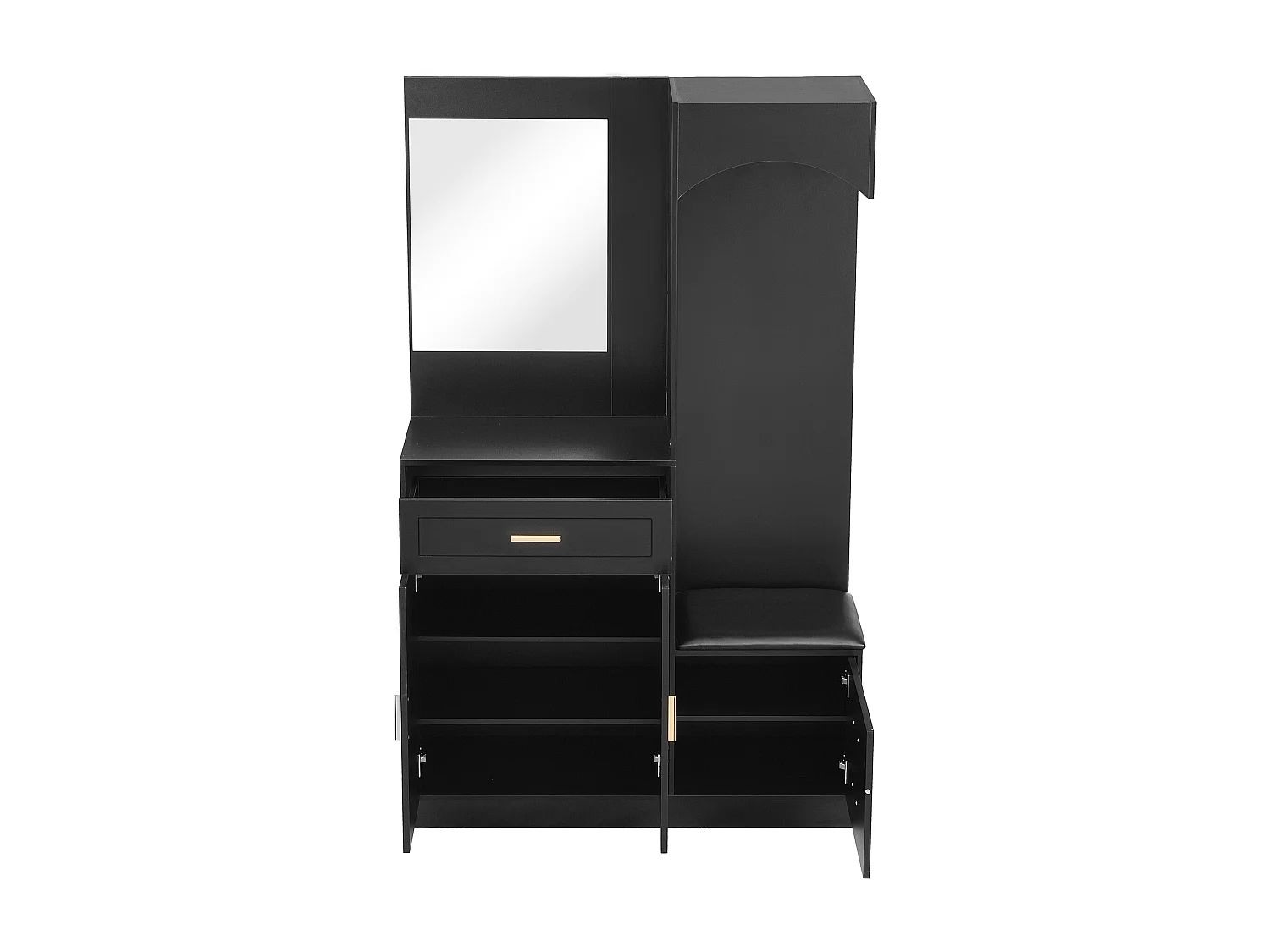 Vestiaire/combinaison armoire et meuble à chaussures avec miroir + 1 tiroir + 3 portes - 110 x 33 x 185.5 - MDF - noir