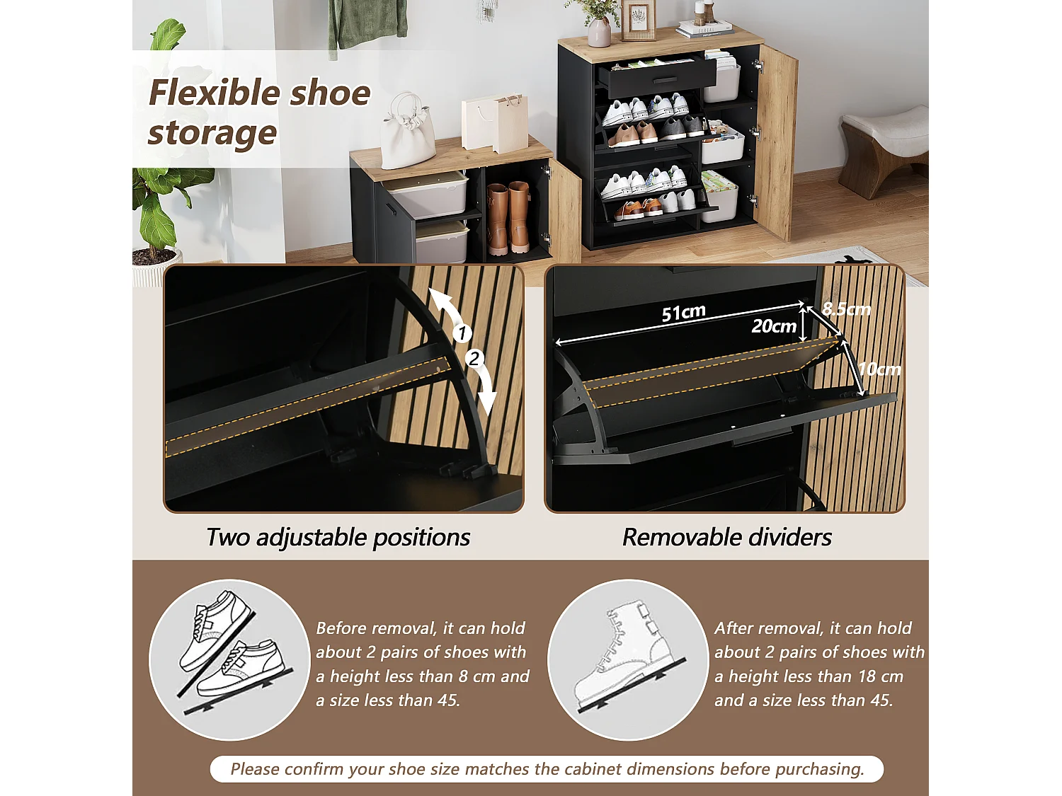 Vestiaire avec miroir + 2 meuble à chaussures + 4 crochets + étagère - aggloméré - naturel