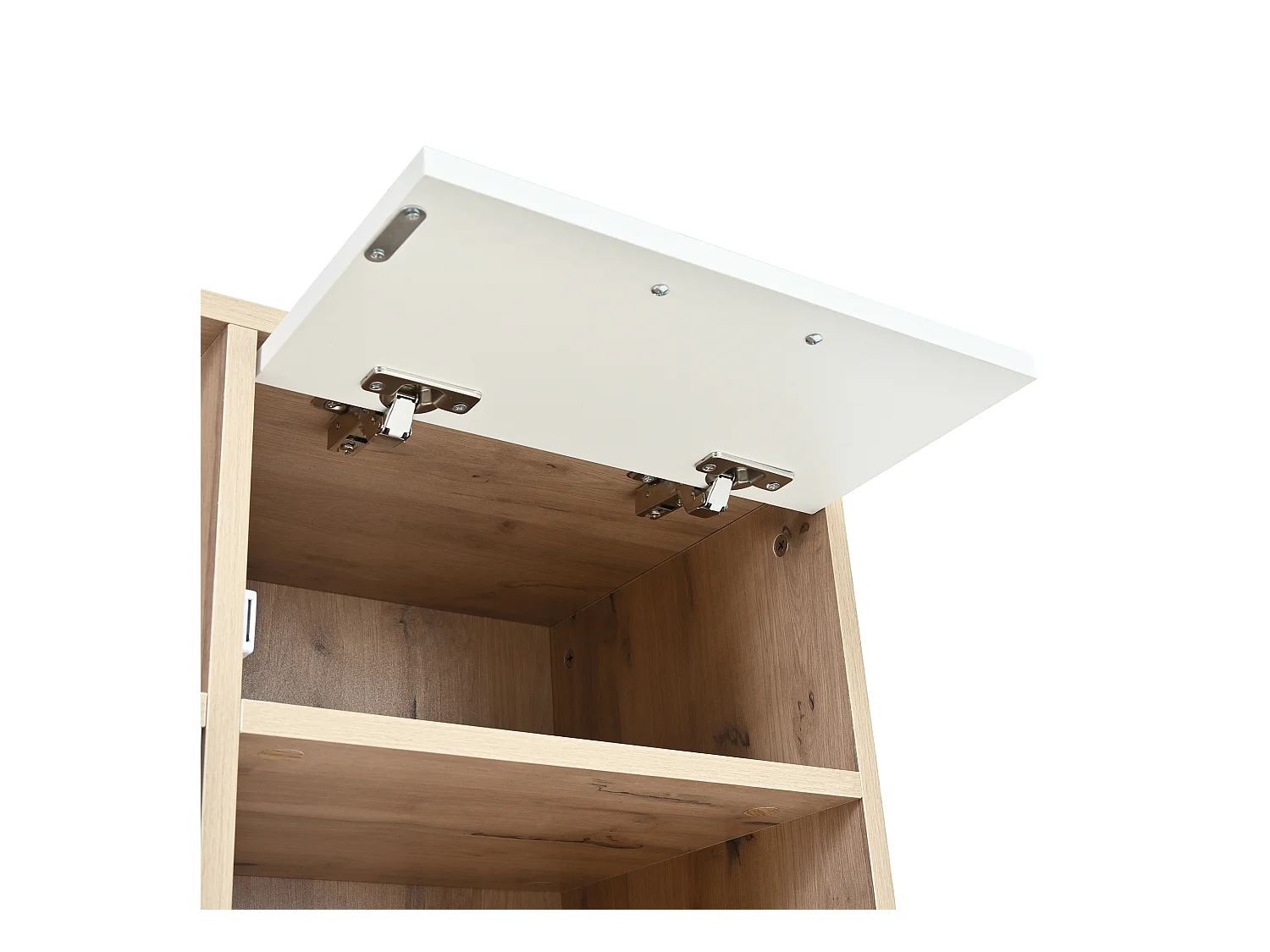 Vestiaire d'entrée moderne 80x30x185cm - avec 5 crochets et 2 portes - 6 espaces de rangement ouverts - Naturel