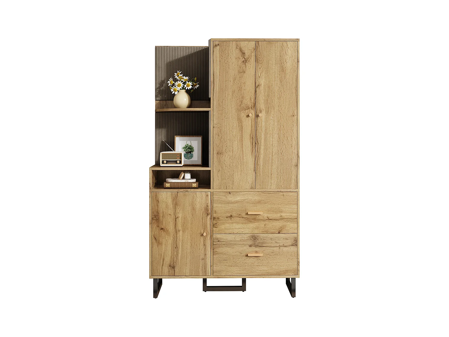Vestiaire/armoires de couloir avec étagère + 2 tiroirs + 3 portes - 110 x 38 x 186 cm - MDF - naturel