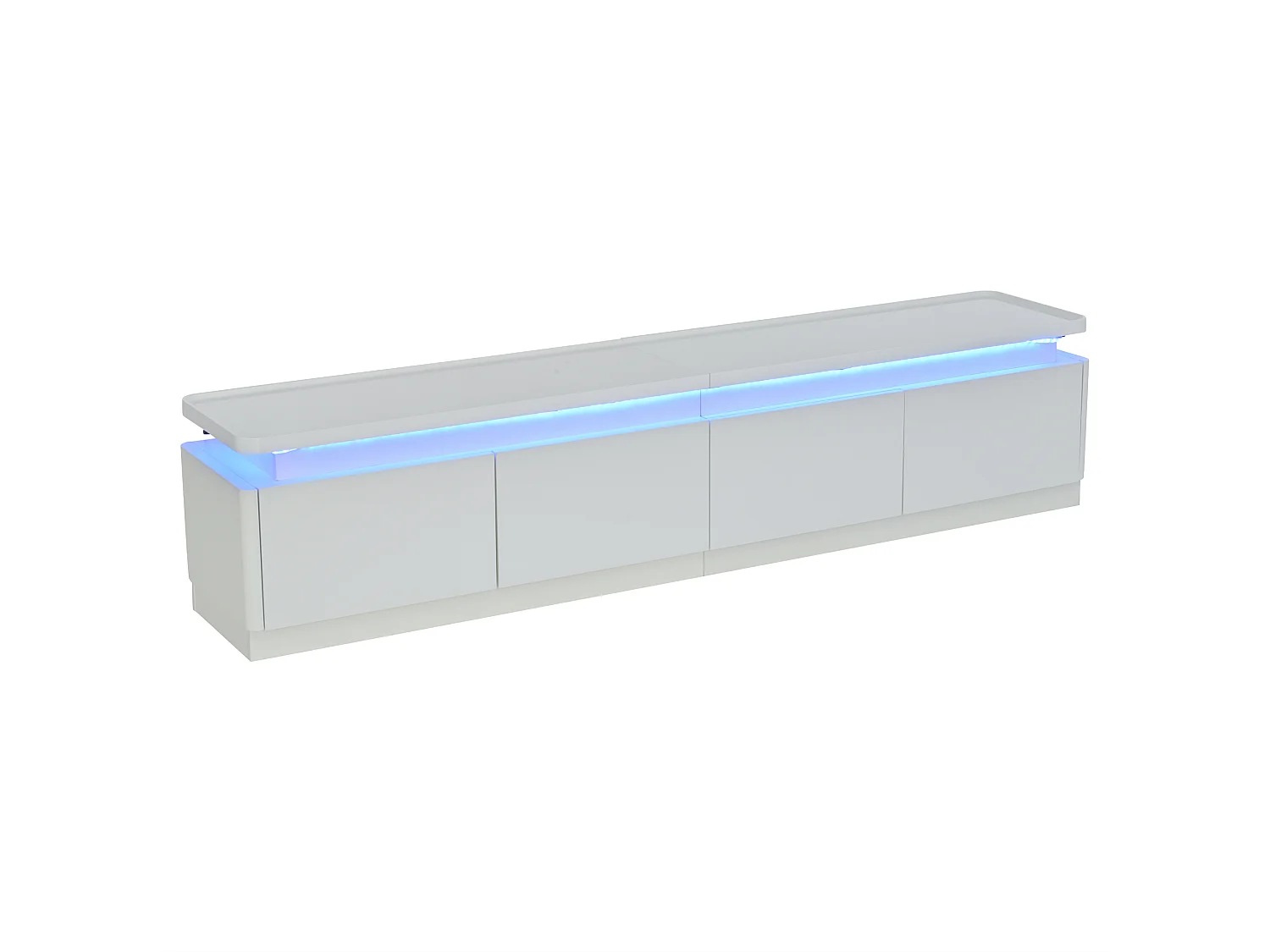 Meuble TV brillant avec Leds + 4 tiroirs - 180 x 34 x 40cm - pour TV 80 pouces - aggloméré - blanc