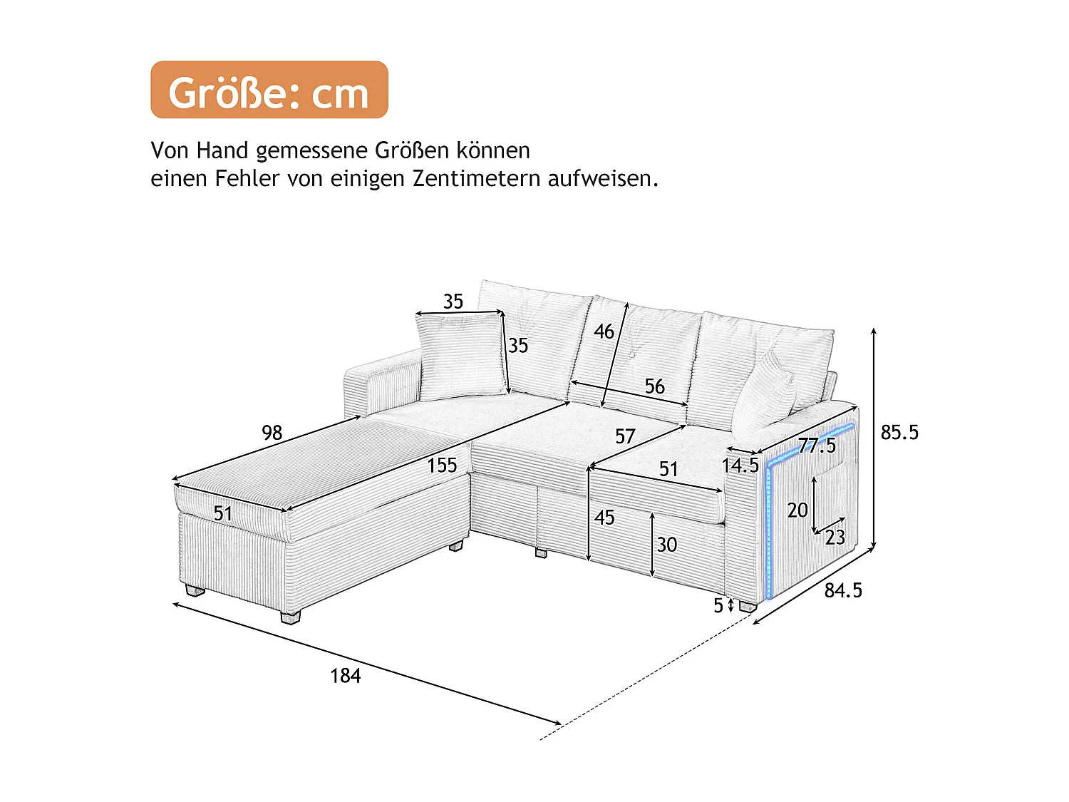 Ensemble de canapé 3 places + repose-pieds mobile - 184 x 84.5 x 85.5 cm - avec 5 coussins - velours - beige