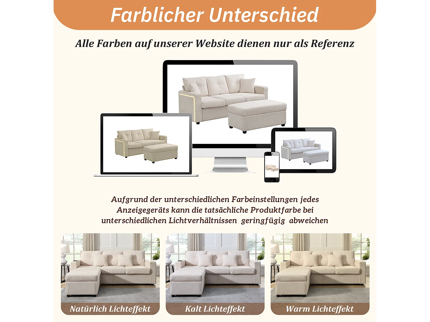 Ensemble de canapé 3 places + repose-pieds mobile - 184 x 84.5 x 85.5 cm - avec 5 coussins - velours - beige