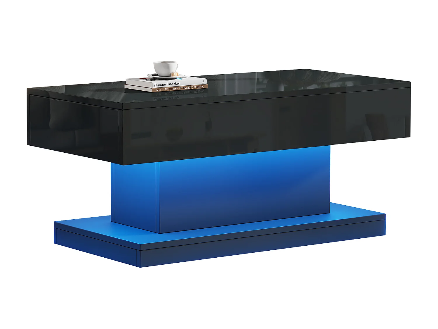 Table basse brillante de salon avec 2 tiroirs + Leds - 100 x 50 x 45 cm - aggloméré - noir