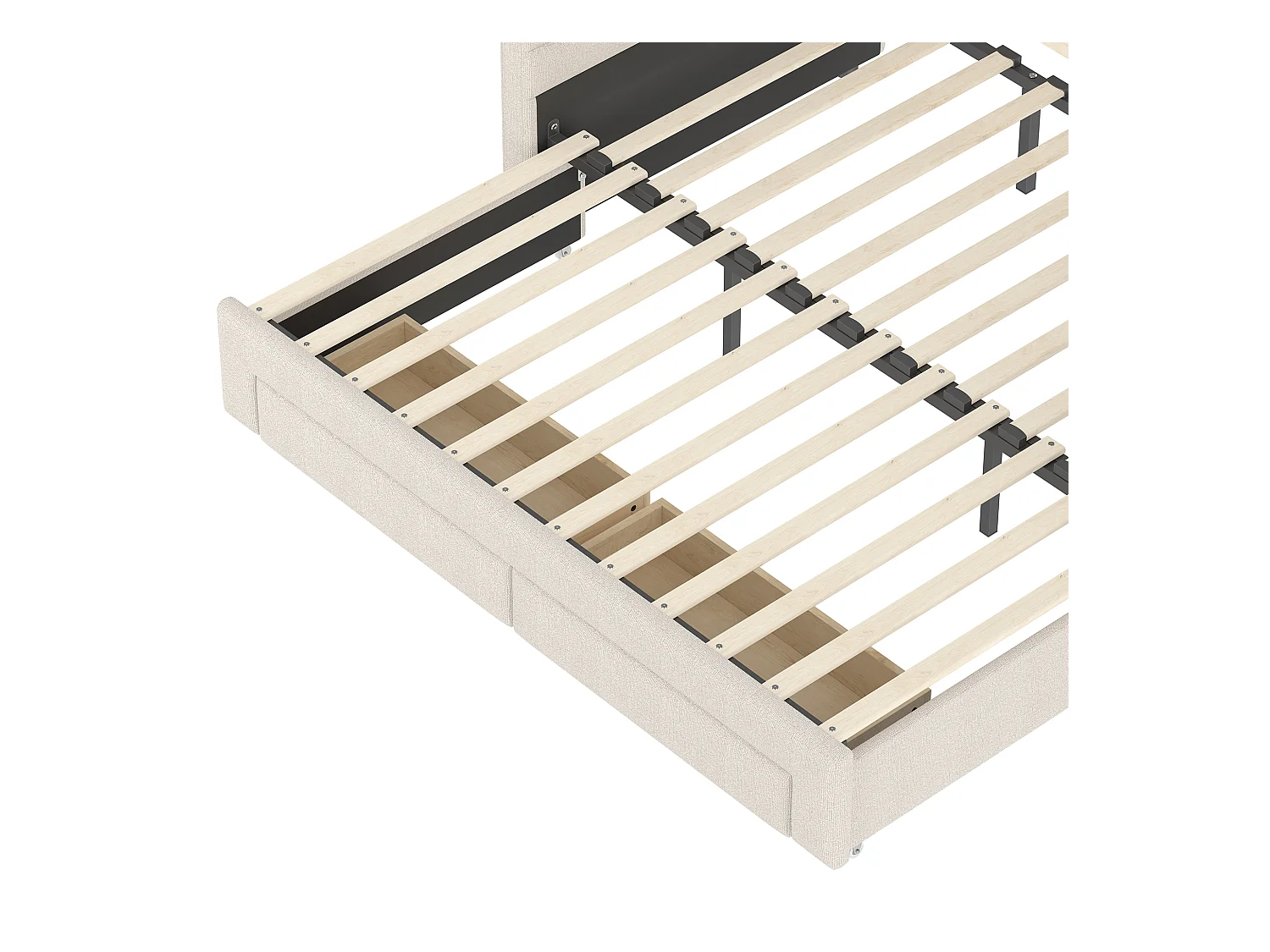 Canapé-lit 90x190 cm - avec lit gigogne - avec ports USB + Type-C - avec 2 tiroirs - bande lumineuse LED - beige (matelas non inclus)