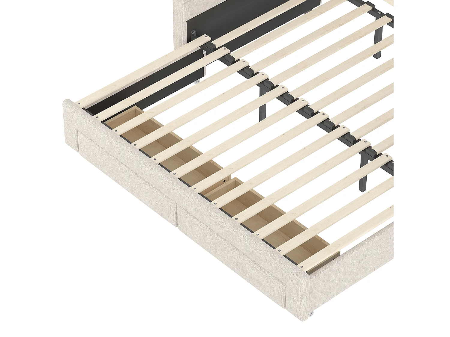 Canapé-lit 90x190 cm - avec lit gigogne - avec ports USB + Type-C - avec 2 tiroirs - bande lumineuse LED - beige (matelas non inclus)