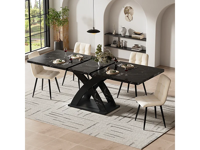 Table à manger extensible 120-160 x 80 x 75 cm - pour 6 personnes - MDF + Métal - noir