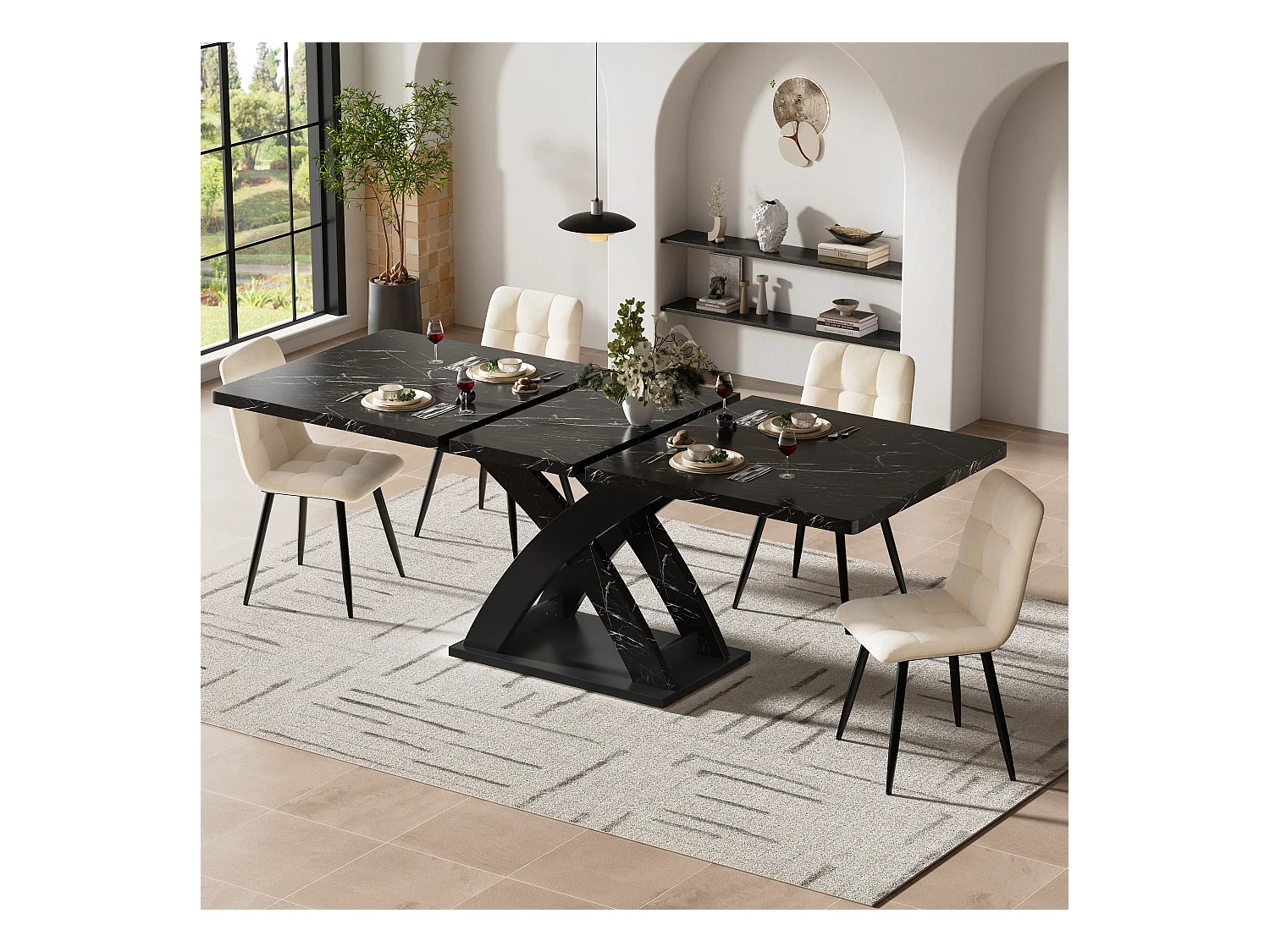 Table à manger extensible 120-160 x 80 x 75 cm - pour 6 personnes - MDF + Métal - noir