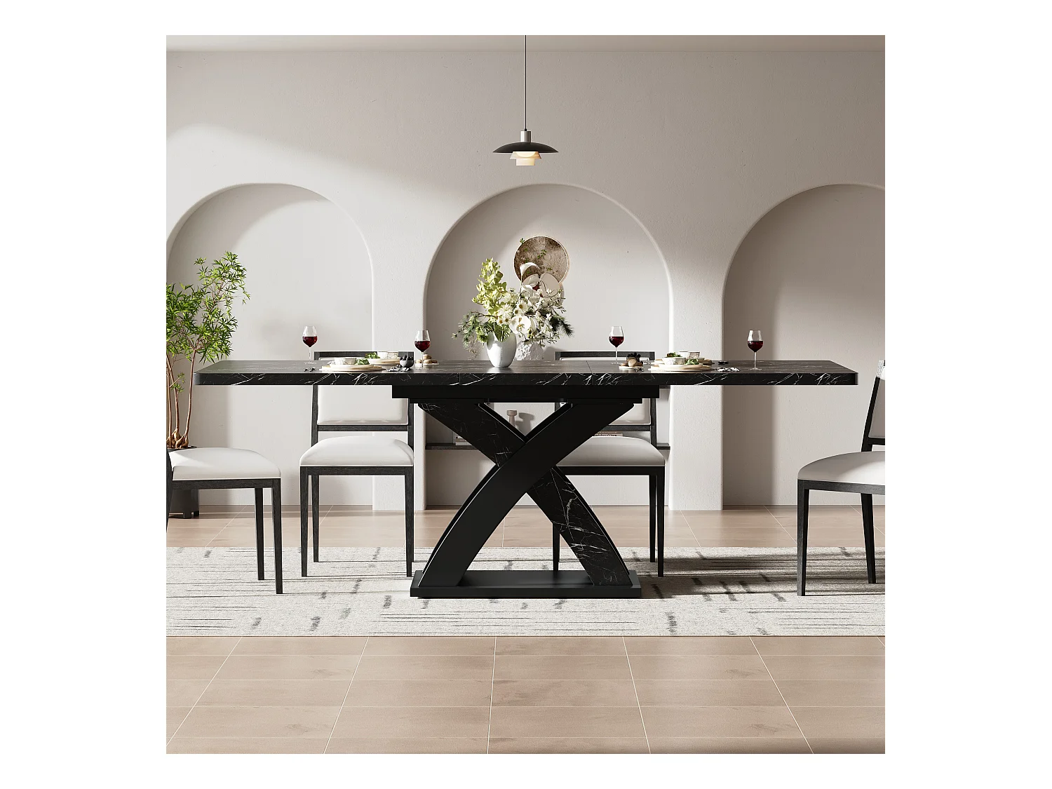 Table à manger extensible 120-160 x 80 x 75 cm - pour 6 personnes - MDF + Métal - noir