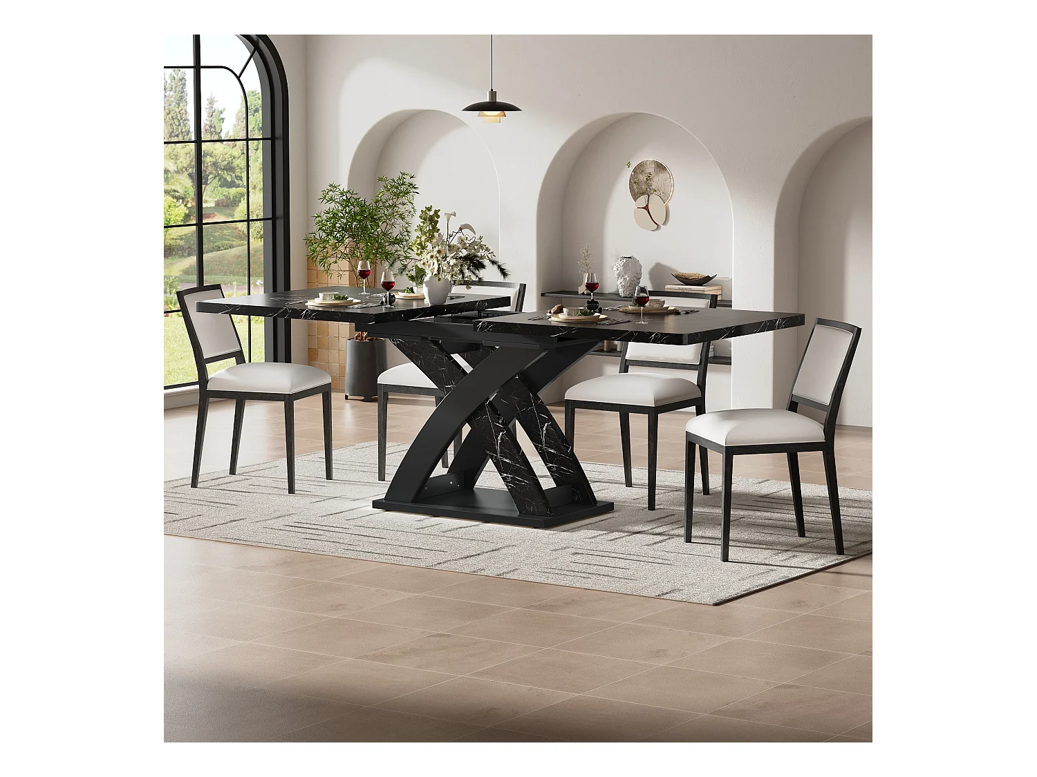Table à manger extensible 120-160 x 80 x 75 cm - pour 6 personnes - MDF + Métal - noir