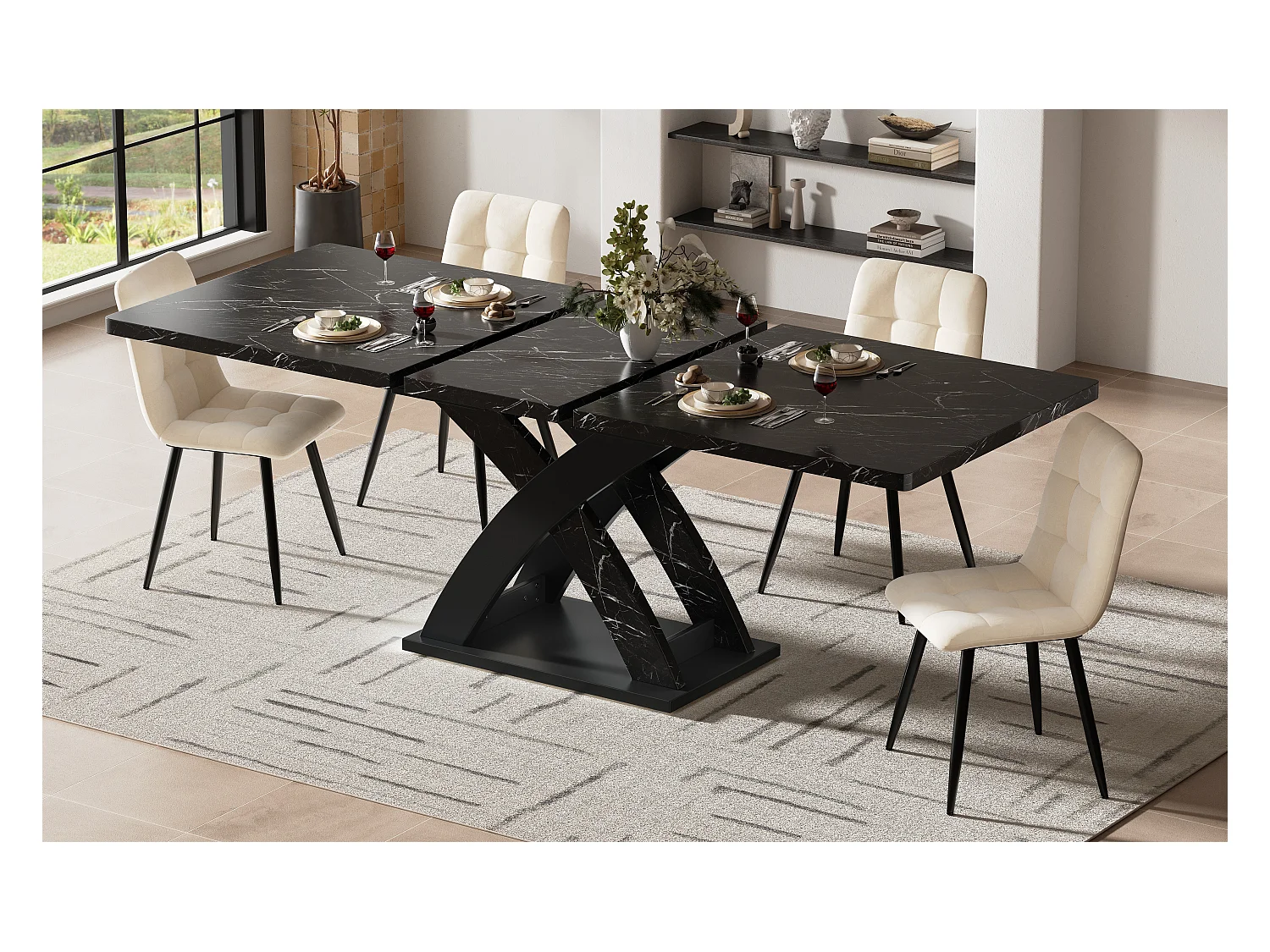 Table à manger extensible 120-160 x 80 x 75 cm - pour 6 personnes - MDF + Métal - noir