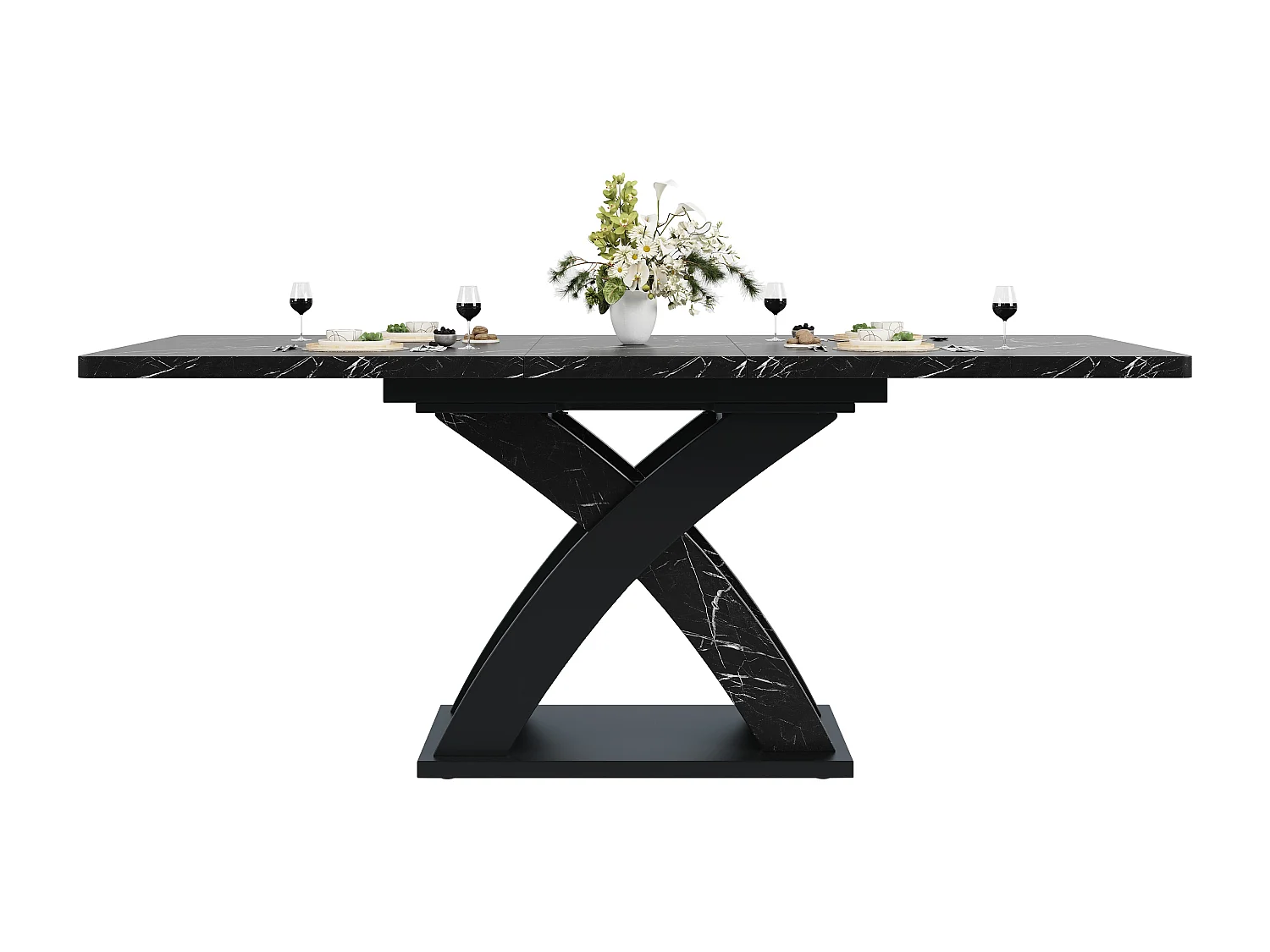 Table à manger extensible 120-160 x 80 x 75 cm - pour 6 personnes - MDF + Métal - noir