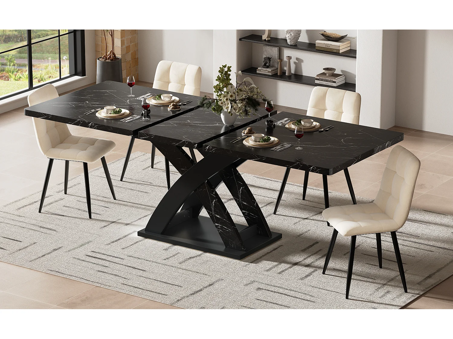 Table à manger extensible 120-160 x 80 x 75 cm - pour 6 personnes - MDF + Métal - noir