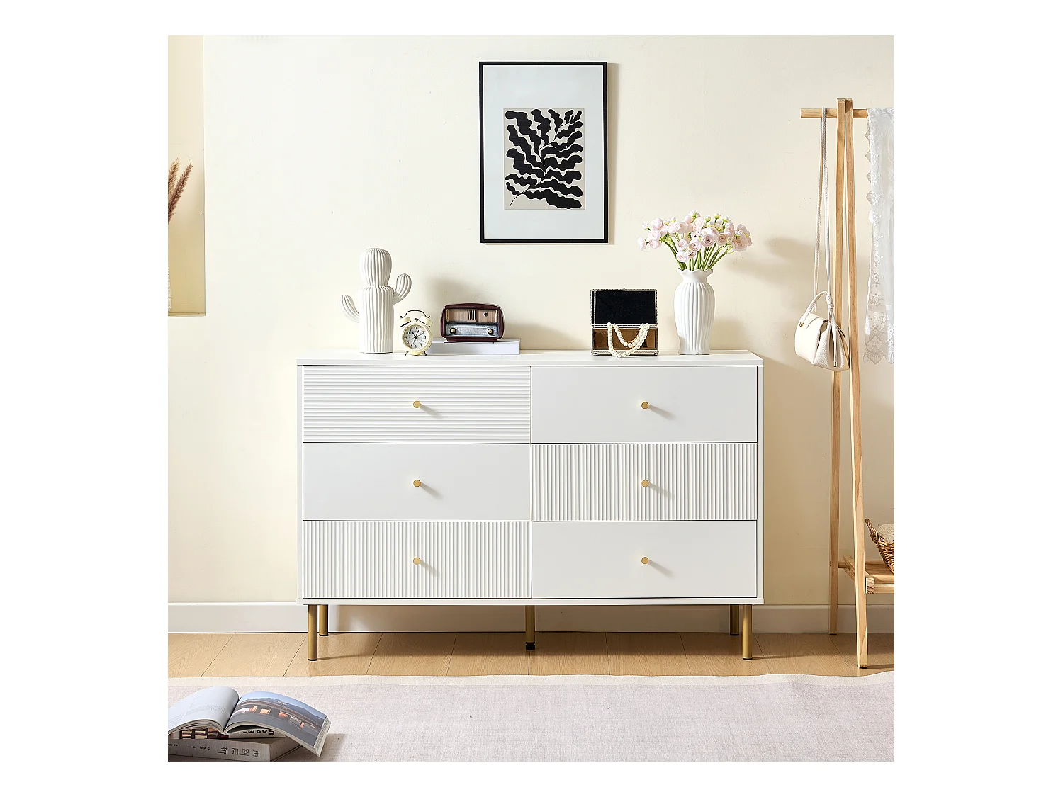 Commode moderne à 6 tiroirs - 120 x 40 x 78 cm - coffre de rangement pour chambre - MDF - blanc