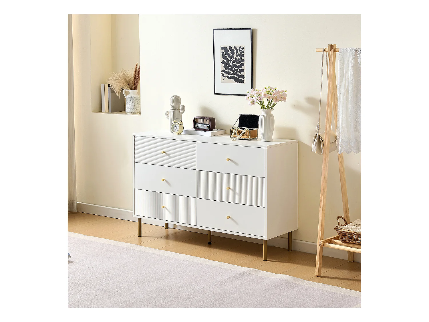 Commode moderne à 6 tiroirs - 120 x 40 x 78 cm - coffre de rangement pour chambre - MDF - blanc