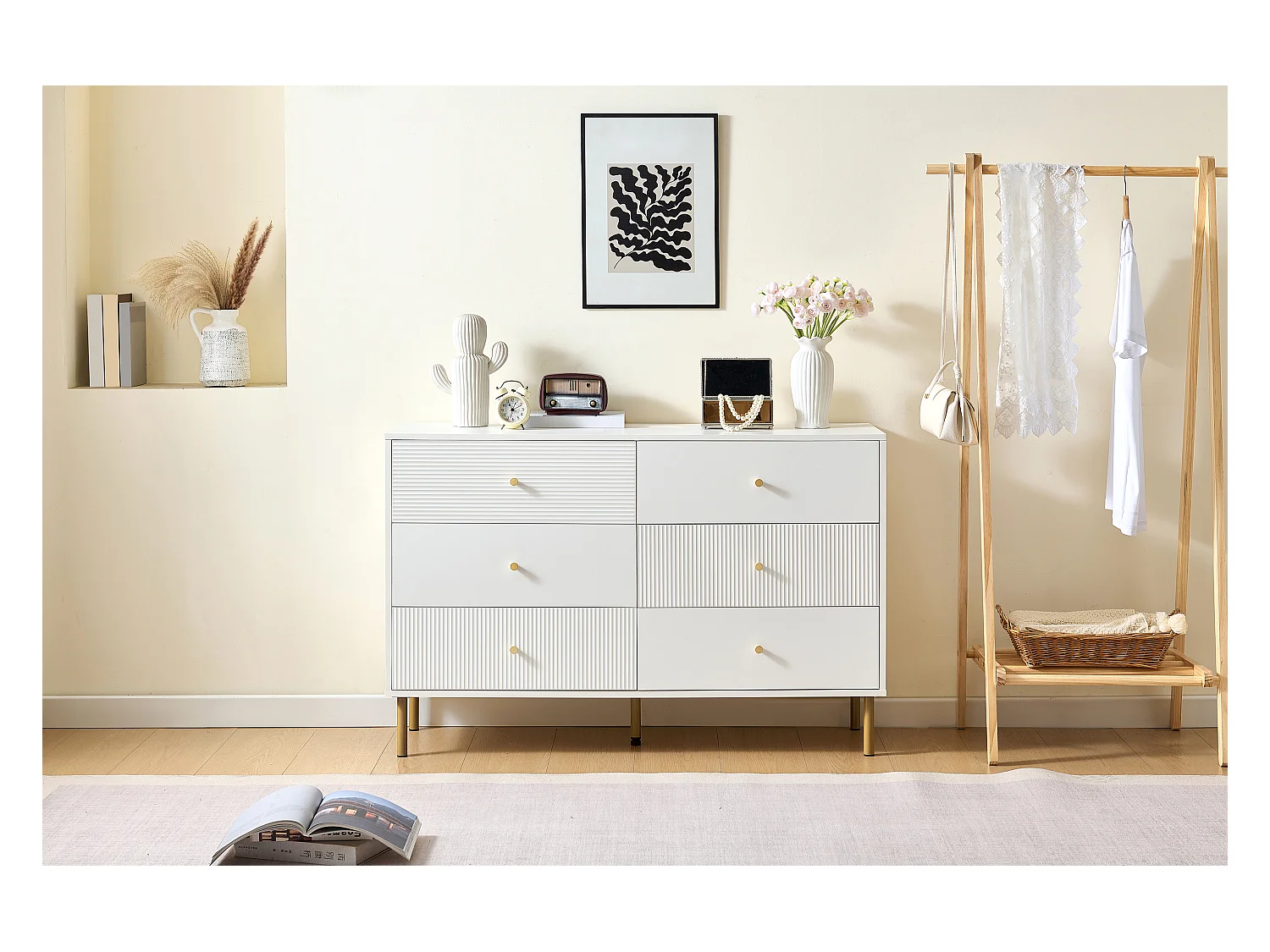Commode moderne à 6 tiroirs - 120 x 40 x 78 cm - coffre de rangement pour chambre - MDF - blanc
