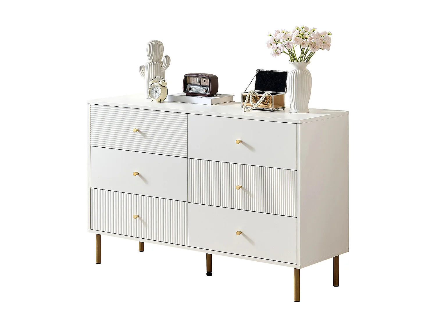 Commode moderne à 6 tiroirs - 120 x 40 x 78 cm - coffre de rangement pour chambre - MDF - blanc