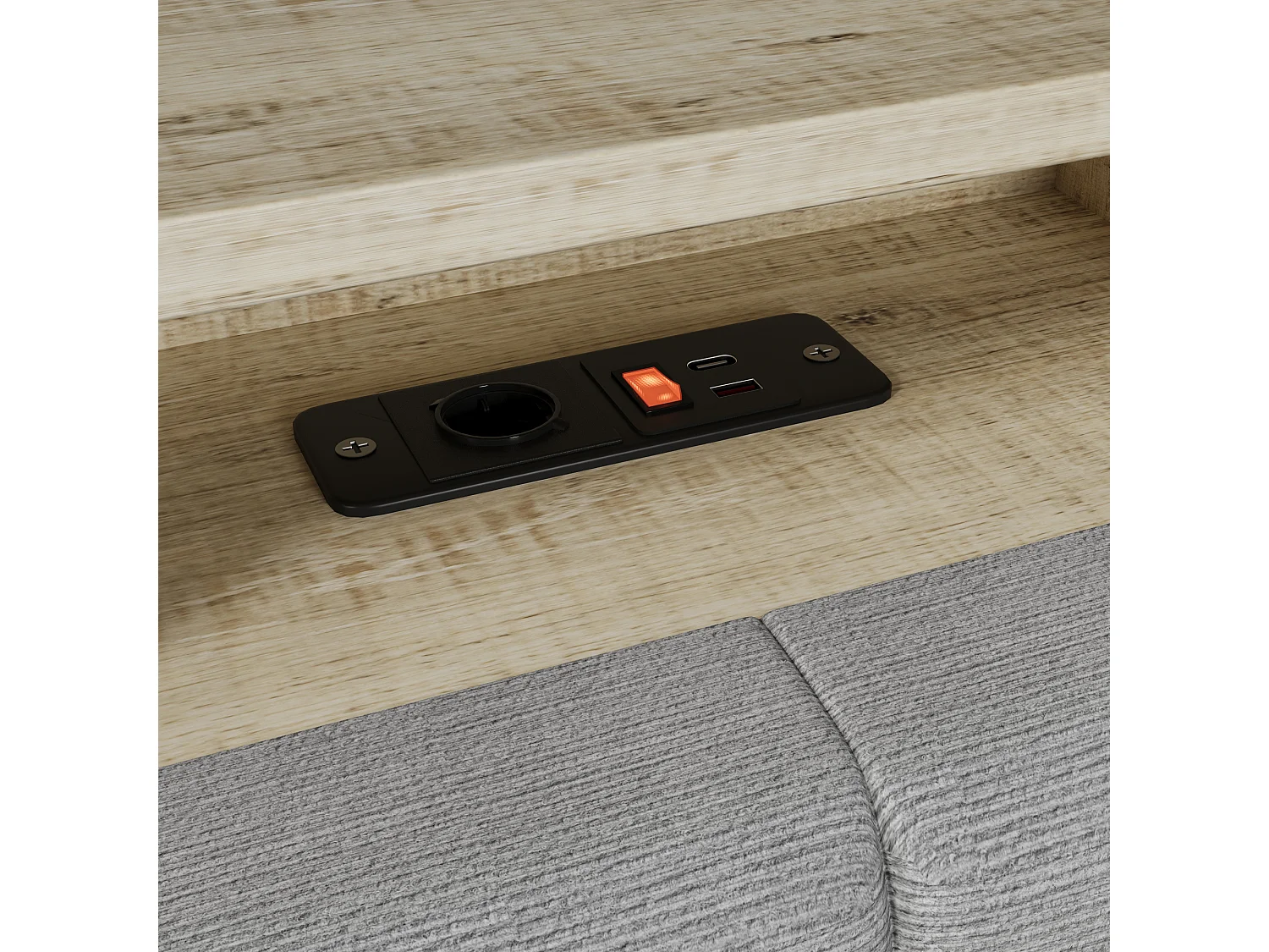 Sofa rozkładana 90x190 cm - z 2 szufladami - z portami USB + Type-C - z przegrodami przechowawczymi - z LED - szary