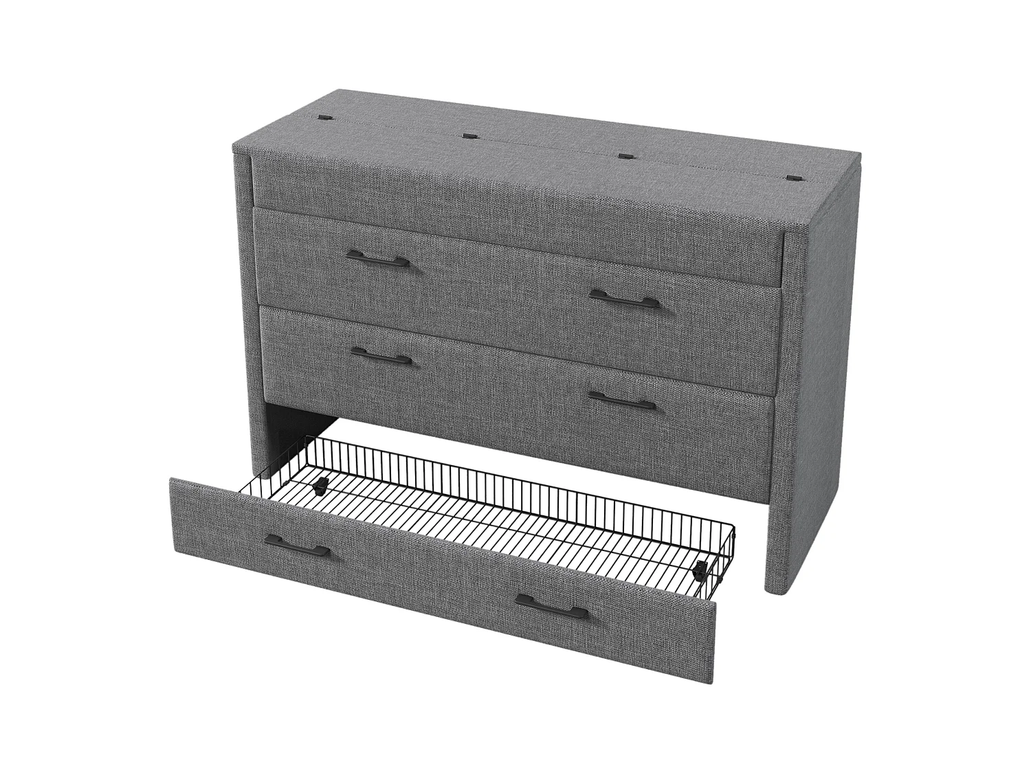 Lit escamotable 140x200 cm - 1 tiroir - Compartiment de rangement - Ports USB et Type-C - Gris (matelas non inclus)