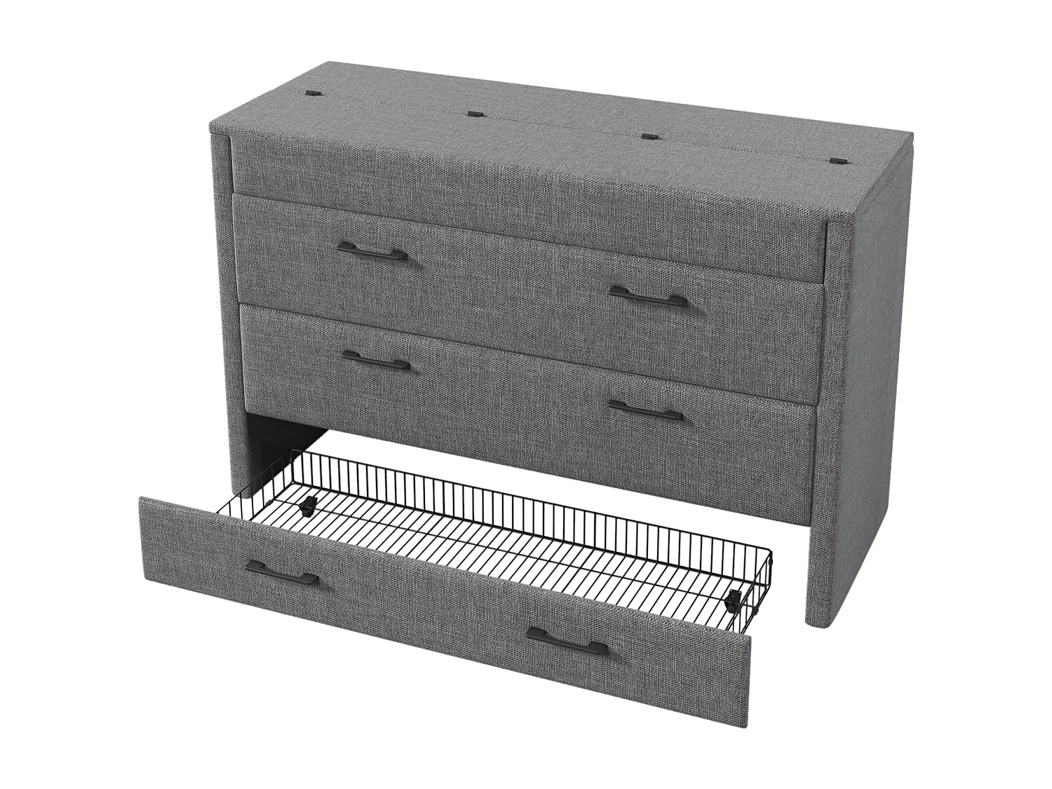 Lit escamotable 140x200 cm - 1 tiroir - Compartiment de rangement - Ports USB et Type-C - Gris (matelas non inclus)