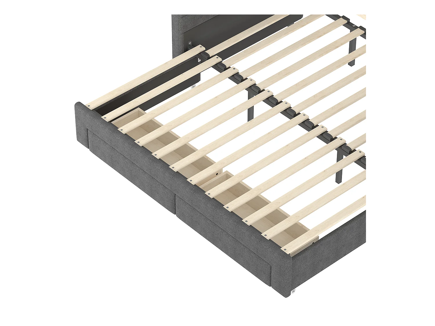 Canapé-lit 90x190 cm - avec lit gigogne - avec ports USB + Type-C - avec 2 tiroirs - bande lumineuse LED - gris (matelas non inclus)