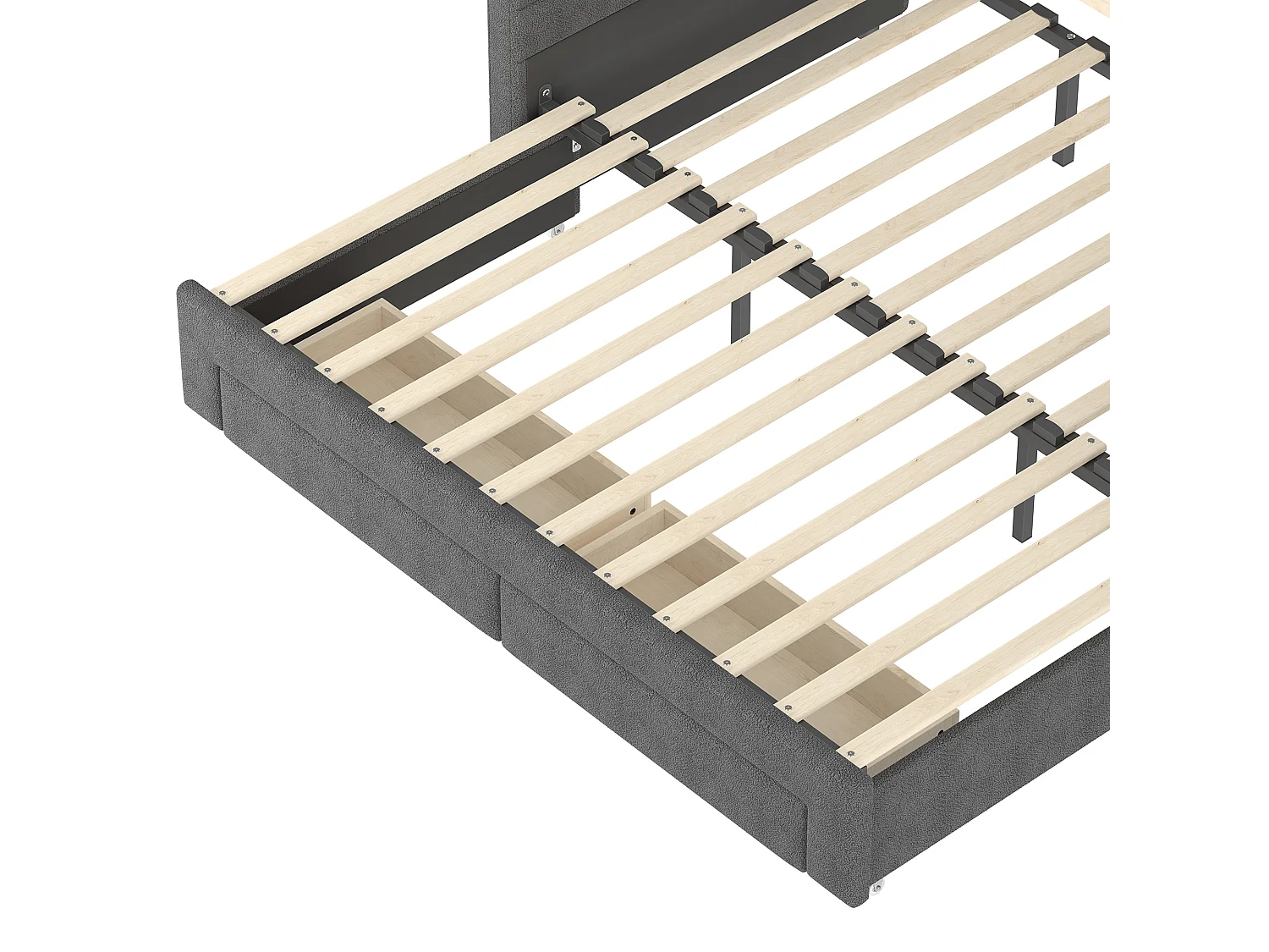 Schlafsofa 90x190 cm - mit ausziehbarer Schlaffunktion - mit USB- + Type-C-Anschlüssen - mit 2 Schubladen - LED-Leiste - grau (Matratze nicht inbegriffen)